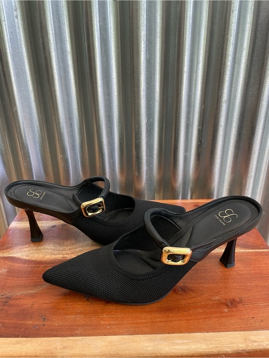 Cosy Island Shoes - Cost Island Grace Lithe Comfortable Black Pointed Mules with Gold Buckle - Women